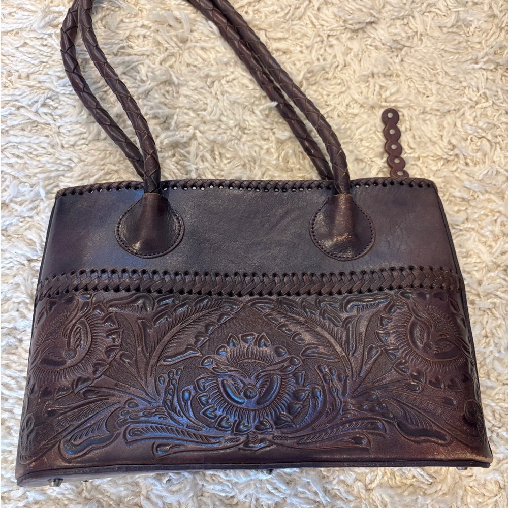 Hand-Tooled Alexandro Yeo Purse in Purple Leather